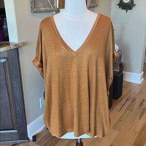 Mod Ref Rust V Neck Top Womens XX Large Autumn Gold Short Sleeve